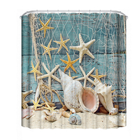 180x180CM Sea Startfish Rideau De Douche Conque Impression Numérique Rideau De Douche En Polyester Imperméable