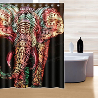 180x180cm Étanche Colorful Éléphant Polyester Rideau De Douche Salle De Bains Décor avec 12 Crochets