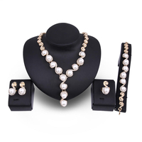 18K or plaqué collier perle boucles doreilles bague strass mariage ensemble de bijoux pour les femmes