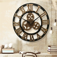 19 pouces Antique chiffres romains silencieux horloge murale roue rustique roue en bois décor horloge