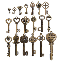 19Pcs Antique Vintage Old Look Skeleton Key Set Lot Pendentif Heart Bow Lock Steampunk Jewel