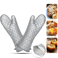 1 paire BBQ Four micro-ondes Gants De Cuisson Résistant À La Chaleur 17 Pouces Slicone Tissu Mitaines De Four
