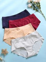 1Pcs Femmes Glace Soie Sans Soudure Pure Couleur Coton Confortable Respirant Culotte Mi-Taille - Multi Couleur