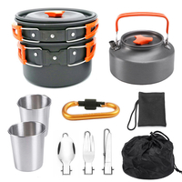 2-3 personnes Camping batterie de cuisine ensemble Portable extérieur vaisselle Kit feu de camp bouilloire Pot pliant fo