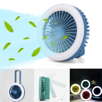 2 en 1 mini ventilateur multifonction 2 modes LED camping lumière 3 vitesses USB mousqueton rechargeable crochet ventila