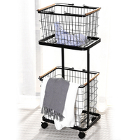 2 niveaux panier à linge panier ménage vêtements organisateur de rangement étagère de rangement en étagère mobile en cou