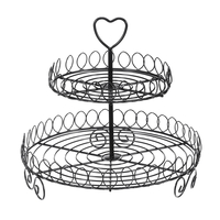 2 niveaux support de gâteau en métal noir support de nourriture tour support de dessert affichage pour la décoration de