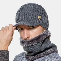 2 PCS Hommes Hiver Plus Velours Chaud Cachemire Bonnet Tricoté Casquettes Écharpe Masque Extérieur Sauvage Élastique Rég