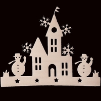 2 pièces petite maison fenêtre stickers arbre de noël ornement bonhomme de neige autocollant décoration