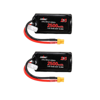 2 pièces URUAV 7.4V 2500mAh 15/30C 2S longue portée Li-ion Batterie XT30 prise pour FPV Racing Drone