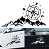 2 pièces voiture corps capot autocollant autocollant boussole avec montagnes pour camping-car camping-car voiture