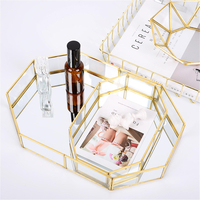 2 Taille Plateau En Verre Miroir Octogon Cosmétique Maquillage Organisateur De Bureau Affichage De Bijoux Stand Holder