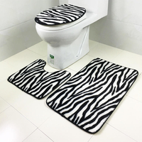 3 Kits Toilette Siège Zebra Motif Coussin en Tissu Imprimé Salle de Bain Mat Anti-dérapant Tapis au Sol