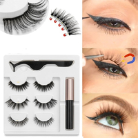 3 paires de cils magnétiques avec 1 Pc Eyeliner liquide magnétique avec 1 Pince à épiler Étanche Longue Durée Cils Exten