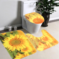 3 pcs / ensemble Jaune Tournesol Antidérapant Salle De Bains Piédestal Tapis Couvercle Toilette Tapis De Bain Tapis De S