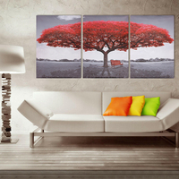 3 Pcs Grand Arbre Rouge Impression Sur Toile Art Peintures Image Moderne Décor À La Maison