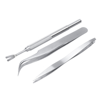 3 Pcs Pince À Épiler En Acier Inoxydable Ensemble Poudre Désinfectant Toilettage Brucelles Outils