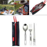 3 Pcs Portable Camping Pique-Nique Ensemble En Acier Inoxydable Fourchette Cuillère Baguettes avec Sac de Vaisselle