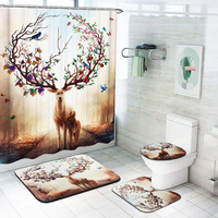 3 Pcs Étanche Salle De Bains Ensemble Belle Sika Cerf Toilette Couverture Tapis Antidérapant Piédestal Tapis De Bain Sal