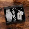 3 pièces hommes montre ensemble incrusté de diamants en acier Bande montre à Quartz collier Bracelet bijoux cadeau Kit