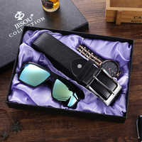 3 pièces hommes montre ensemble montre à Quartz ceinture lunettes de soleil cadeau de fête des pères Thanksgiving cadeau