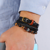 3 pièces hommes Vintage cuir décontracté bois perlé tressé Bracelets de déclaration
