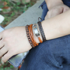 3 pièces hommes Vintage cuir de vache PU fil de cire perles de bois tressées à la main bracelets de perles