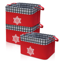 3 pièces panier de rangement de noël boîte de rangement en tissu flocons de neige et organisateur de caisse à carreaux a