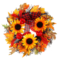 30 / 45CM tournesol artificiel citrouille cône de pin baie feuille dérable Halloween guirlande porte décoration Tha