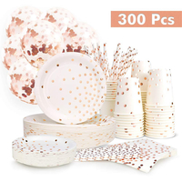 300pcs assiettes à dessert en papier jetables assiettes tasses serviettes ballons pailles ensemble