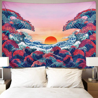 3D grande vague mer tenture murale couverture décoration de la maison grand Polyester océan vague coucher de soleil tapi