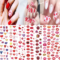 3D Nail Art Stickers Coeur Colorful Rouge Lip Nail Transfer Stickers Saint Valentin Conseils