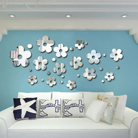 3D Plum Blossom Silver DIY Shape Miroir Stickers muraux Home Wall Bedroom Office Decor