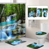 3D salle de bain rideau de douche cascade tapis antidérapant ensemble couvercle couverture de toilette tapis de bain