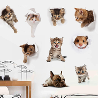 3DChatsChiensHamsterWallSticker Enfants Chambre Mignon Animaux Sticker Art Affiche Toilett
