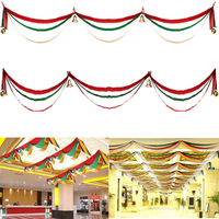 3m Décorations de Noël Vague Drapeau Rubans Cadeau Festival Plafond Décoration Bannière avec Boules et Cloches