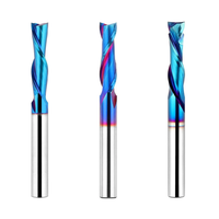 3PCS 1/4 Inch Shank Tungsten Steel Nano Blue Spiral Router Bits Up Cut Down Cut Compression Router Bit for Wood Cutting
