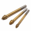 3pcs 6/8 / 10mm titane bits de foret de verre tuile de carbure lance croix tête du point de forage