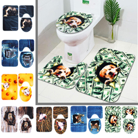 3PCS antidérapant salle de bain tapis lavable tapis de salle de bain animaux tapis de couverture de toilette