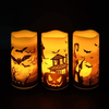 3pcs bougies scintillantes sans flamme lumière chaude Halloween décor château sorcière chauves-souris jaune