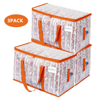 3pcs Extra Large 92L Heavy Duty Clear Moving Bags with Fixed Shoulder Strap Zipper Closure Foldable Water and Stain Resi