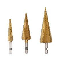 3Pcs Hex Revêtu HSS Titane Bits Forage Step de 1/4 Pouce Kit 4-12 / 4-20 / 4-32mm avec Pochette