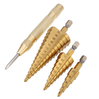 3Pcs HSS Titanium coated Step Drill Bits 4-12 / 4-20 / 4-32mm avec 4mm Automatic Center Pin Punch