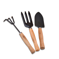 3Pcs Jardin outils à main Set Fer jardinage Pelle Spade Rake Trowel poignée en bois