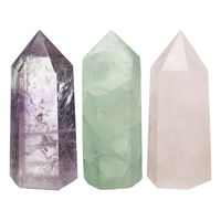 3Pcs Naturel Rose Quartz Vert Fluorite Obélisque Améthyste Cristaux Point Baguette Guérison