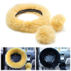 3Pcs Peluche en laine Soft Car Steel Ring Wheel Cover Woolen Auto Handbrake Shift Knob Guard