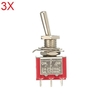 3pcs Red Toggle Switch DPDT On-Off-On 6 PIN 3 Position 5A 120Vac / 2A 250Vac