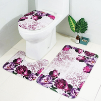 3pcs set fleurs salle de bain antidérapant piédestal tapis couvercle couvercle de toilette tapis de bain