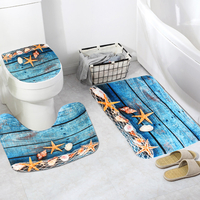 3PCS Starfish Wood No-slip Salle De Bains Piédestal Tapis Couvercle Couverture De Toilette Tapis De Bain Ensemble