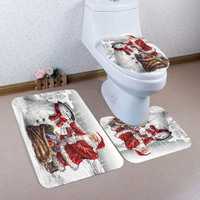 3pcs salle de bains tapis set noël et bonhomme de neige motif tapis tapis de toilette couverture de bain tapis antidérap